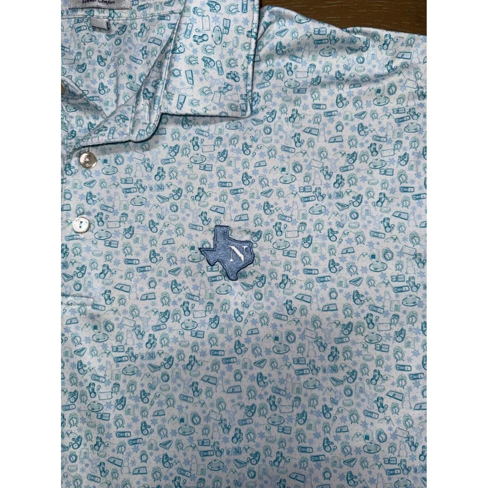 Peter Millar Summer Comfort Texas Polo Shirt XL Blue White Novelty Print Mens - Picture 3 of 8
